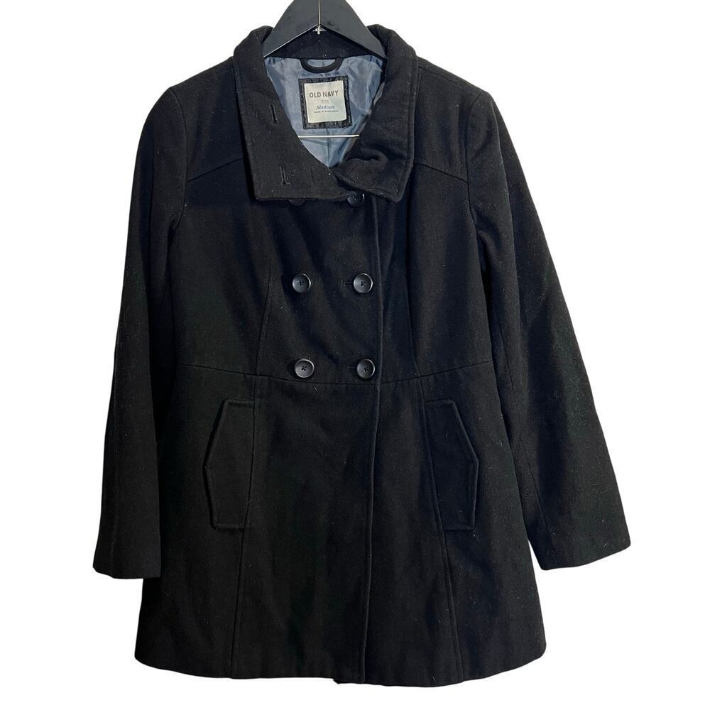 Old Navy Black Pea Coat Women’s Size Medium Cotton Wool Blend Winter Snow Cold